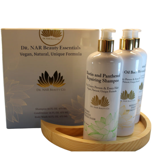 Dr. NAR Beauty Body Wash, Shampoo & Conditioner Set – Natural & Vegan Skin and Hair Care Bundle – Moisturizing, Hydrating & Nourishing – Sulfate-Free Formula, Non-Foaming Body Wash – 48 oz