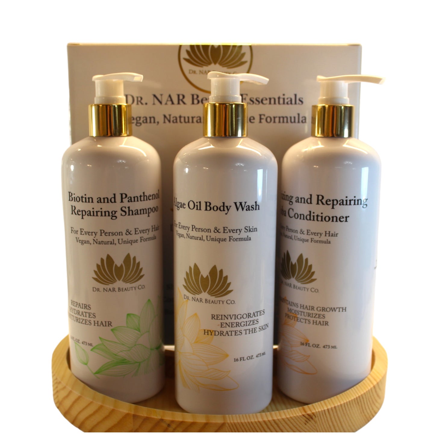 Dr. NAR Beauty Body Wash, Shampoo & Conditioner Set – Natural & Vegan Skin and Hair Care Bundle – Moisturizing, Hydrating & Nourishing – Sulfate-Free Formula, Non-Foaming Body Wash – 48 oz
