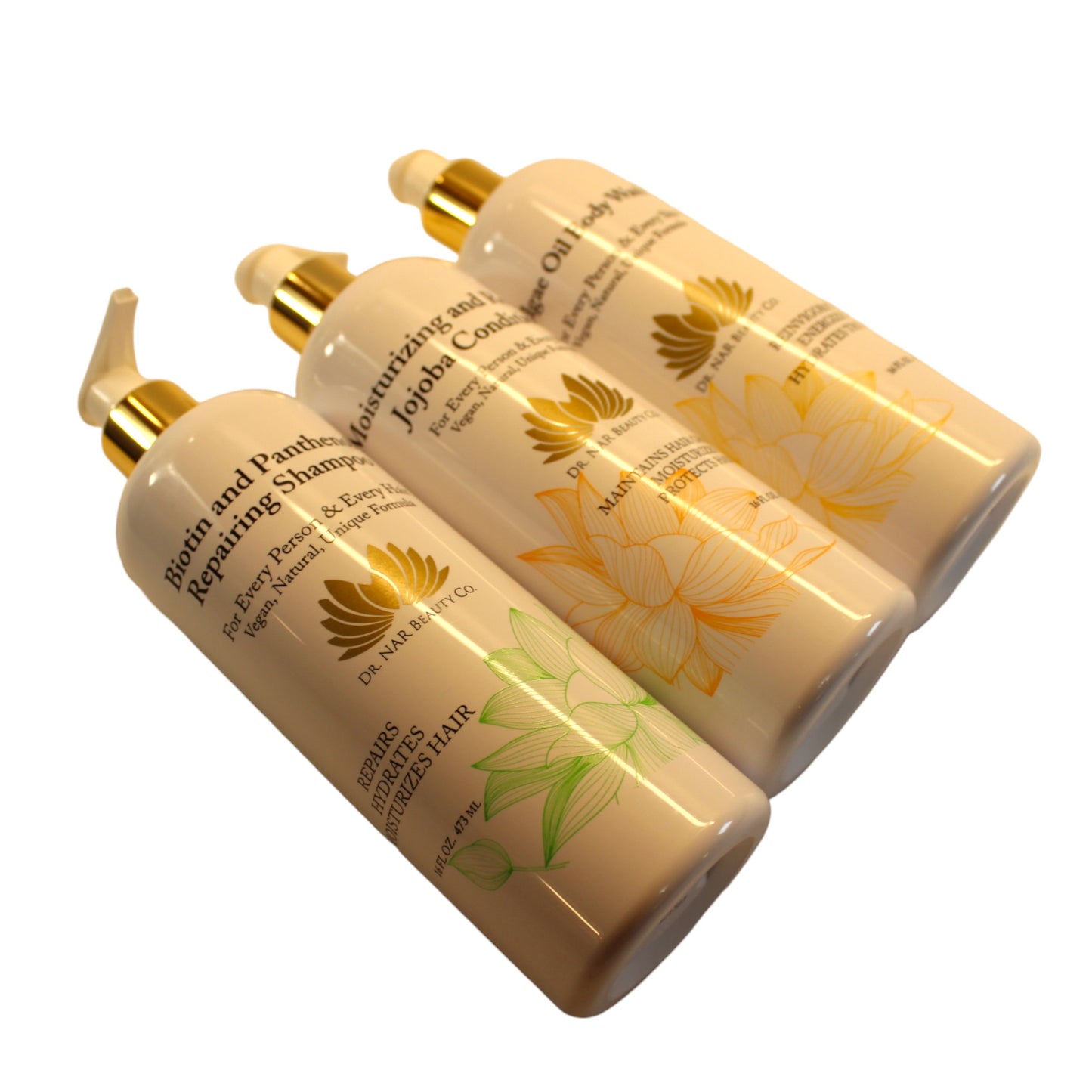 Dr. NAR Beauty Body Wash, Shampoo & Conditioner Set – Natural & Vegan Skin and Hair Care Bundle – Moisturizing, Hydrating & Nourishing – Sulfate-Free Formula, Non-Foaming Body Wash – 48 oz