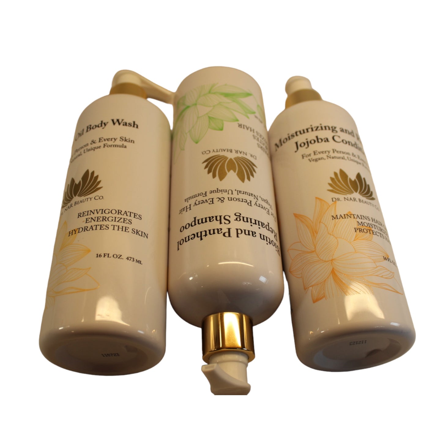 Dr. NAR Beauty Body Wash, Shampoo & Conditioner Set – Natural & Vegan Skin and Hair Care Bundle – Moisturizing, Hydrating & Nourishing – Sulfate-Free Formula, Non-Foaming Body Wash – 48 oz
